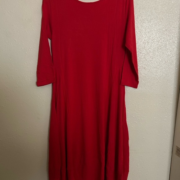 Truth Red Asymmetrical A-Line Dress with 3/4 Sleeves - Picture 2 of 4